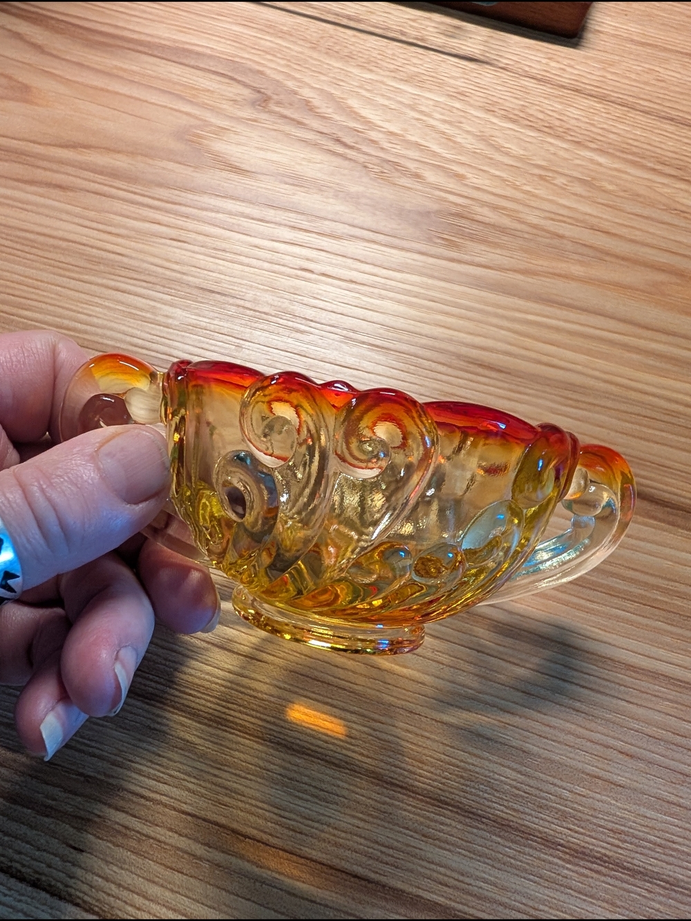 Vintage 40's Sugar Amber-Red Decorative Glass Bowl - Home Art
